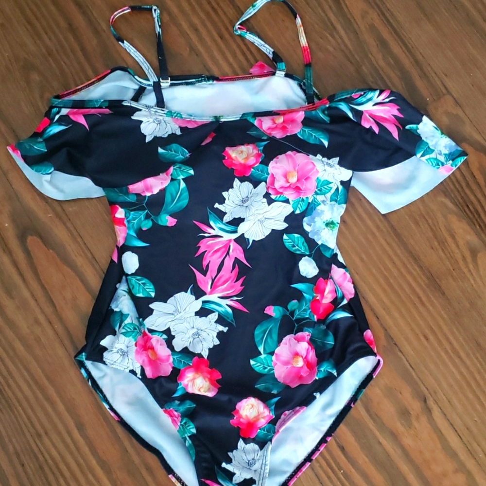 Black floral one piece